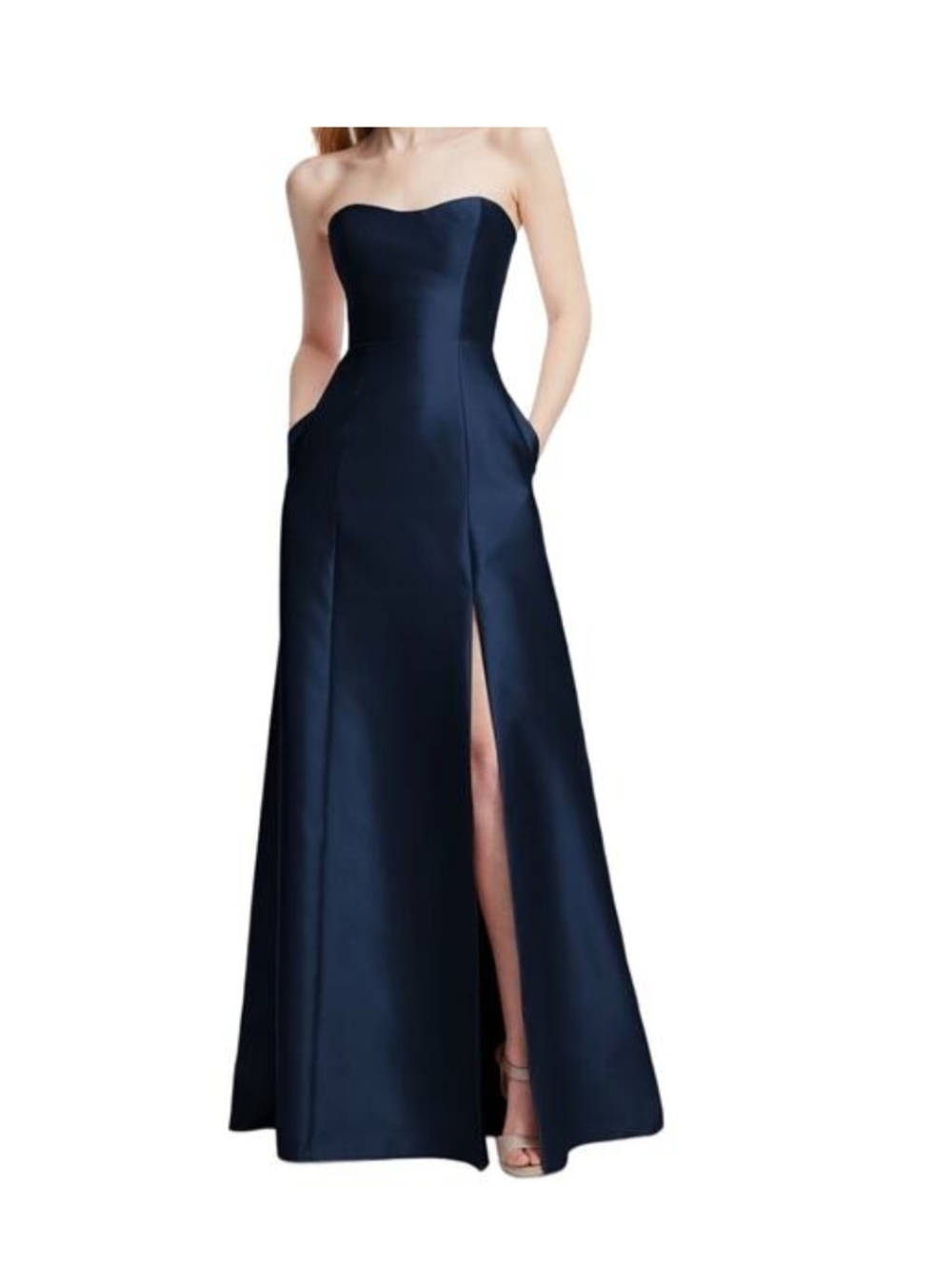 Alfred Sung dress D842 Strapless Satin A-Line Gown blue size 16